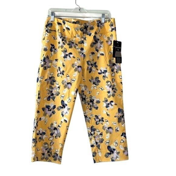 Zac & Rachel Womens Floral Capri Pants Size 12 Yellow & Purple - Picture 1 of 7